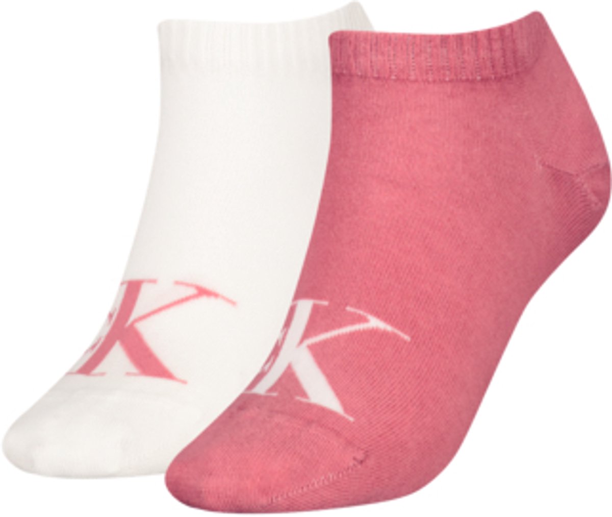 Calvin Klein Jeans Dames Sneakersokken 2-Pack Monogram Rose Wit