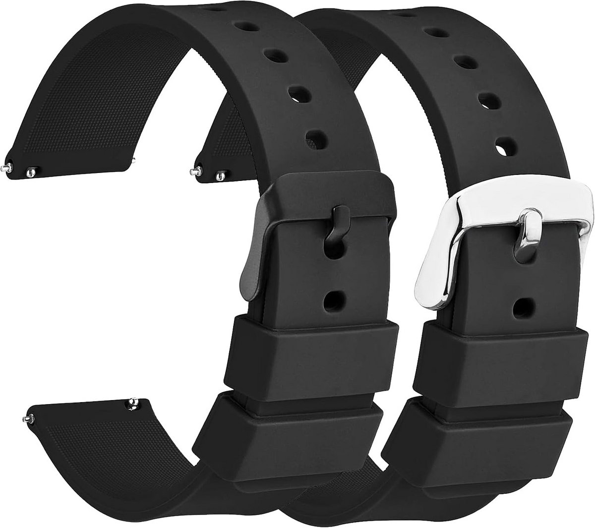 2 Stuks Siliconen Horlogeband Vervanging Quick Release voor Diverse Maten (22mm-20mm-18mm)