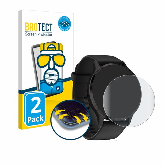 BROTECT screenprotector voor Garmin Venu 3S, 2 stuks, met cartoonafbeelding en installatiepictogrammen.