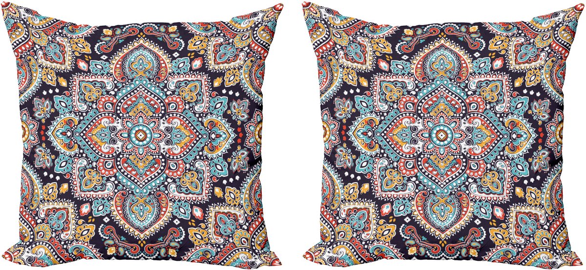 ABAKUHAUS Etnische decoratieve kussenhoes, 2 stuks, Vintage Boho Art, Modern accent, 50x50 cm, Donker nachtblauw Donker middernachtblauw