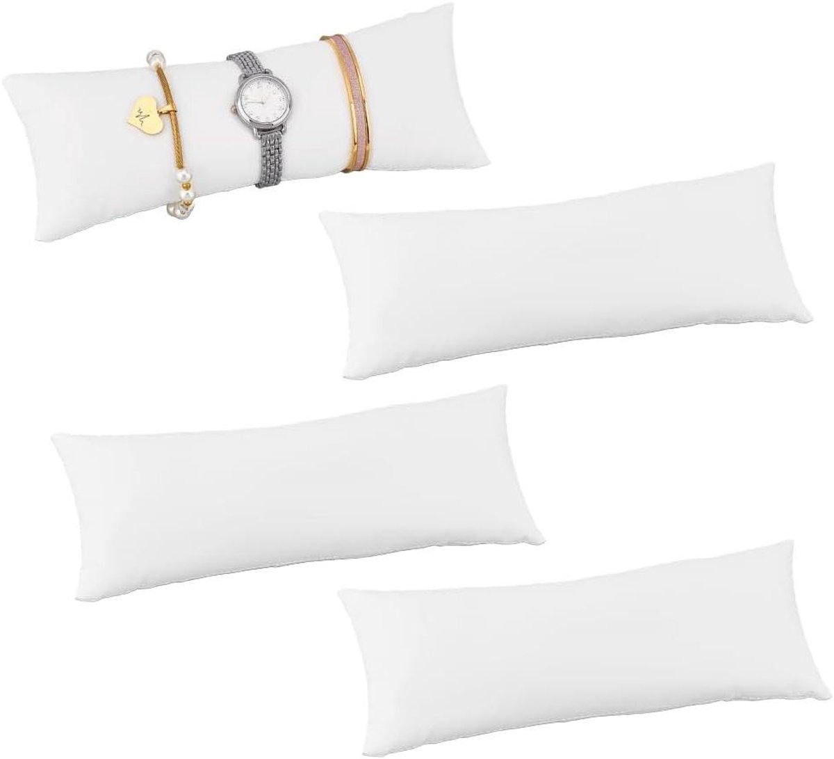 Allecto - Horlogekussens - Armband - Display - Wit - Sieraden - Geschikt voor - PU leer - 4 stuks lange horlogekussens 23 x 8,1 cm PU leer armband kussen wit horloge display kussen kussen pad voor sieraden display stand organizer.