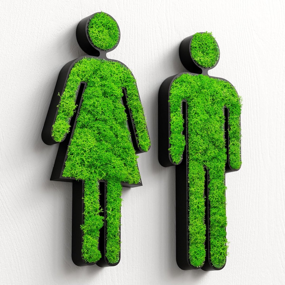 Zelfklevend Deurbord WC met Echt Mos voor Man en Vrouw - Toiletbord Gastentoilet en Badkamer
