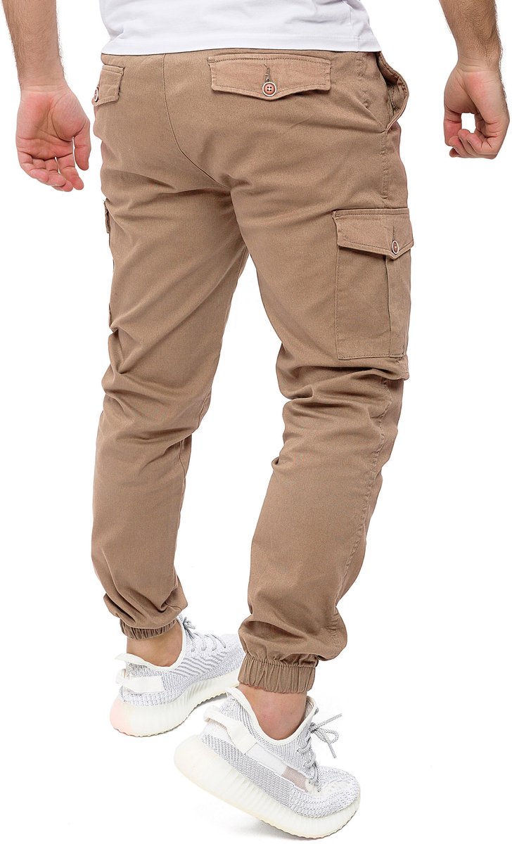 PITTMAN Heren Cargobroek Darius – Tapered Fit – Katoen Stretch – Beige – Koordsluiting