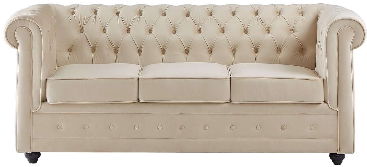 Vente-unique Driezits slaapbank in beige fluweel CHESTERFIELD