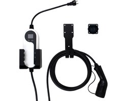 Mobiele Thuislader Type 2 Houder en Laadkabel Houder - Mat Zwart - Mobiele Thuislader Houder Type 2 - Metaal - Inclusief Kabelhouder Haak