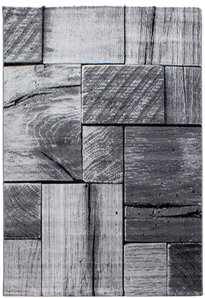 Parma Vloerkleed – Zwart Houtstructuur – Laagpolig & Modern Design