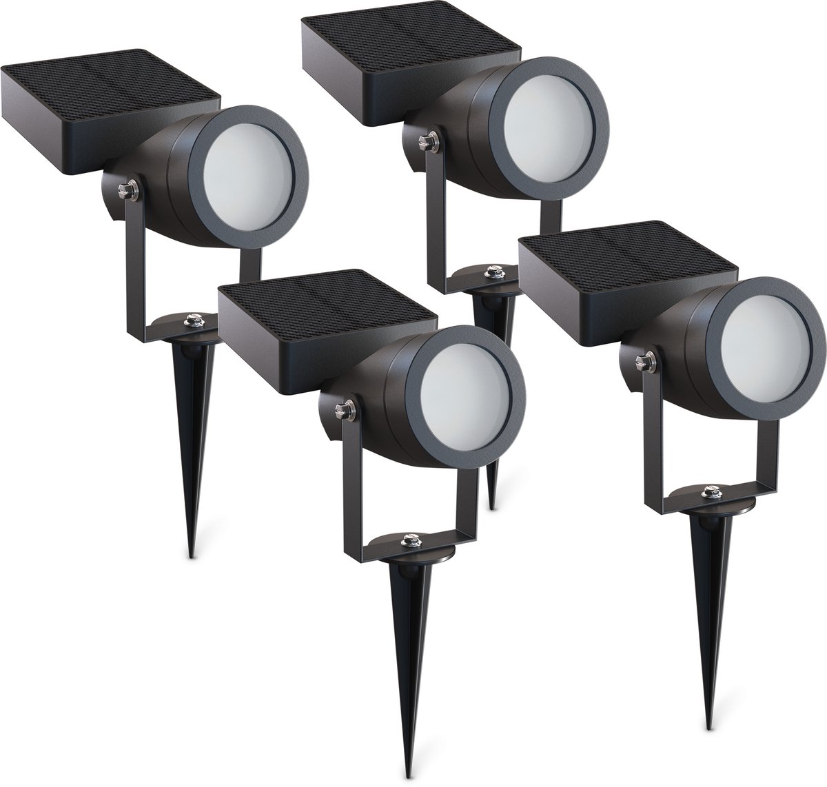 Calex Cesena Solar Buiten Spotlight – 20 Lumen – 2700K Warm Wit – IP65 – Solar – USB-C Oplaadbaar – 0.85W Zonnepaneel – 1200mAh Vervangbare Batterij – Zwart - 4-Pack