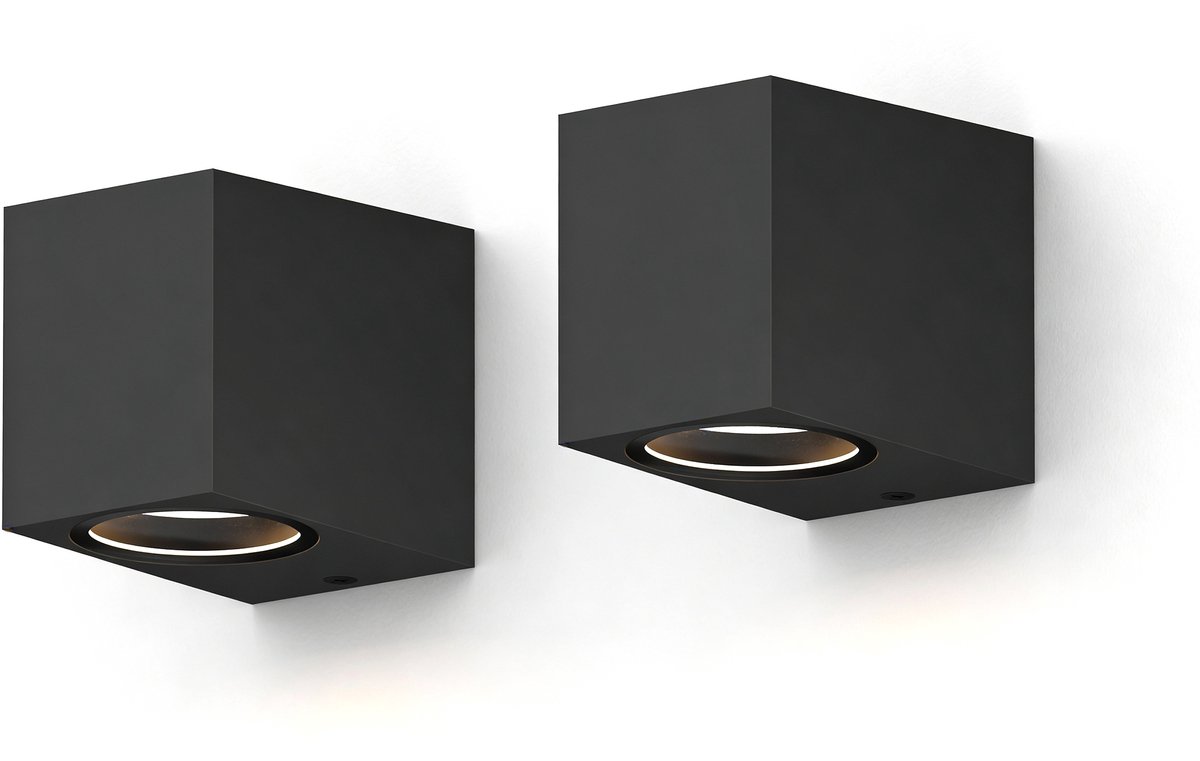 Calex Wandlamp Downlight Sanremo - GU10 - IP54 Water- en Stofbestendig - Geschikt voor Binnen en Buiten - Eenvoudige installatie - Rechthoek - Zwart – 2-Pack