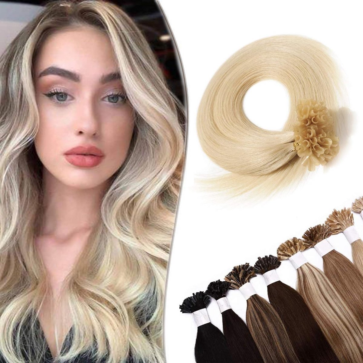 Echt Haar Extensions U-Tip Keratine Bondings 100% Menselijk Haar 40cm Platinablond