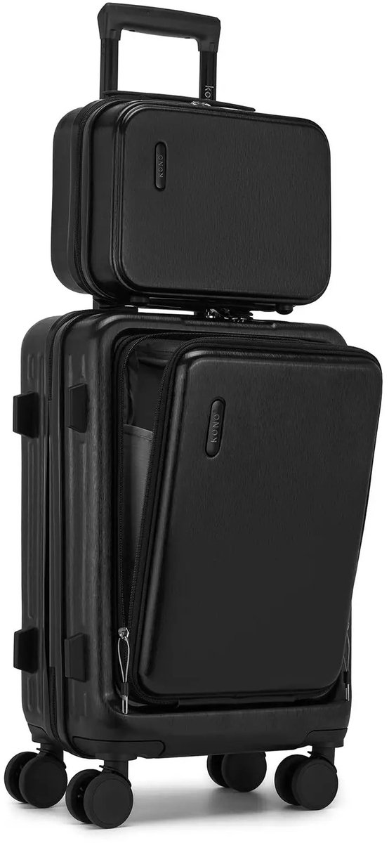 NaevaMi Handbagage Koffer - Handbagage Trolley - Met Handbagagetas - Make-up tas - 20 Inch - Trolley - Met TSA Cijferslot - ABS - Met Laptopvak - 360 ° Draaibare Wieltjes - Trolley Handbagage Lichtgewicht - 57 × 38 × 22 cm - Zwart