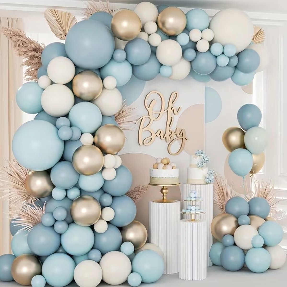 FeestmetJoep® Ballonnenboog Goud & Blauw 124 stuks - Verjaardag versiering