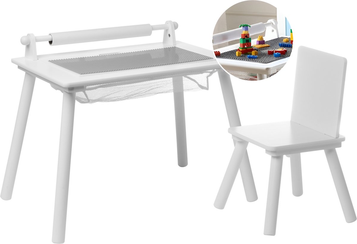 MOONTA - Kindertafel en stoel set - Wit - MDF