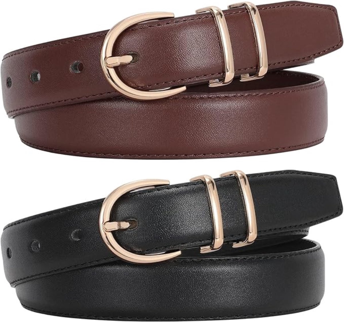 Leren Riem voor Dames - Lederen Riem met Gouden Gesp - Stijlvol Cadeau voor Dagelijks Gebruik - 130 cm - 2 Stuks - Zwart/Koffie - van Imperatoris