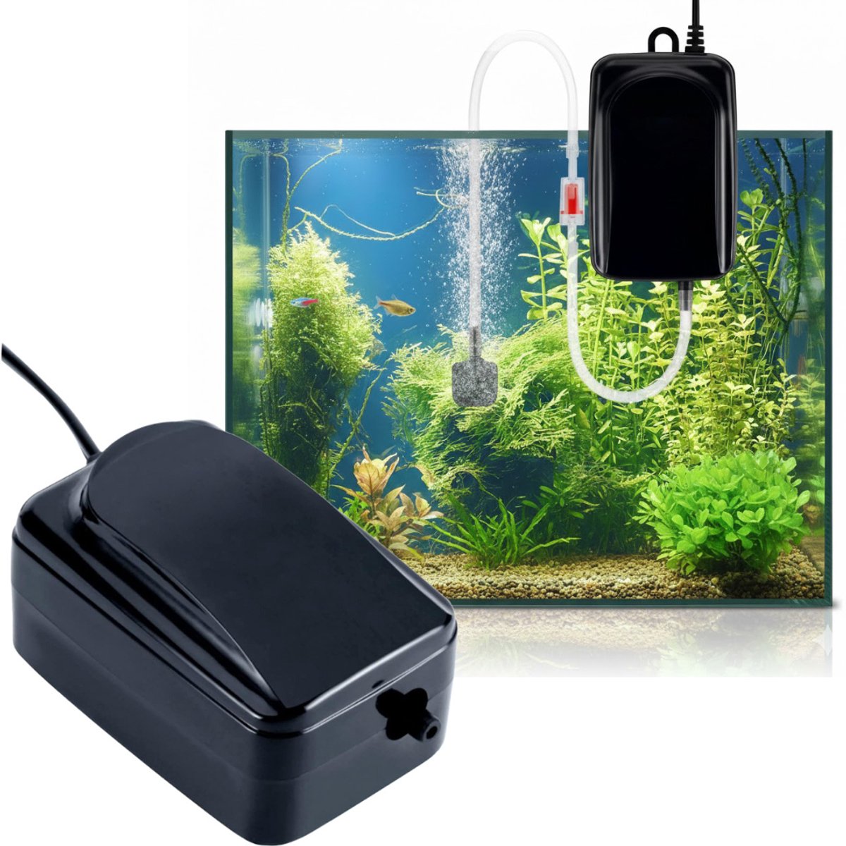 NBAP® Luchtpomp Aquarium - Zuurstofpomp - Luchtsteen - Zwart