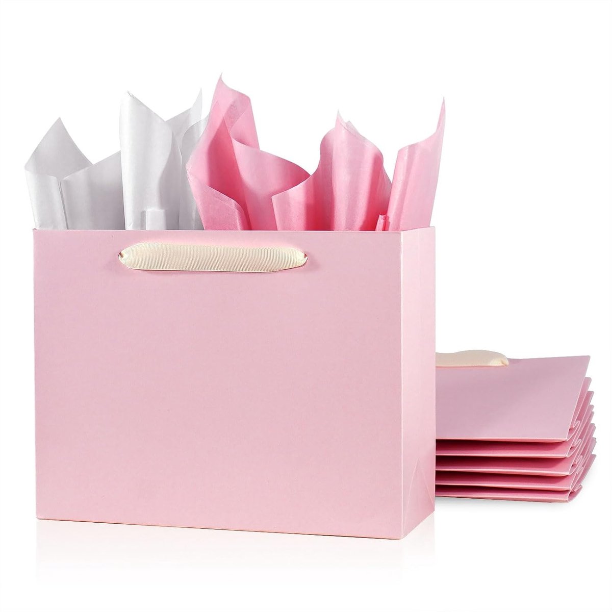 Imperatoris - Geschenktas - Roze - Cadeauverpakking - Cadeaupapier - Cadeautasjes - Papieren Tassen - Gift Bag - Met Handvat - Kraft Tas - 26.5 x 10 x 20.5 cm - 6 Stuks