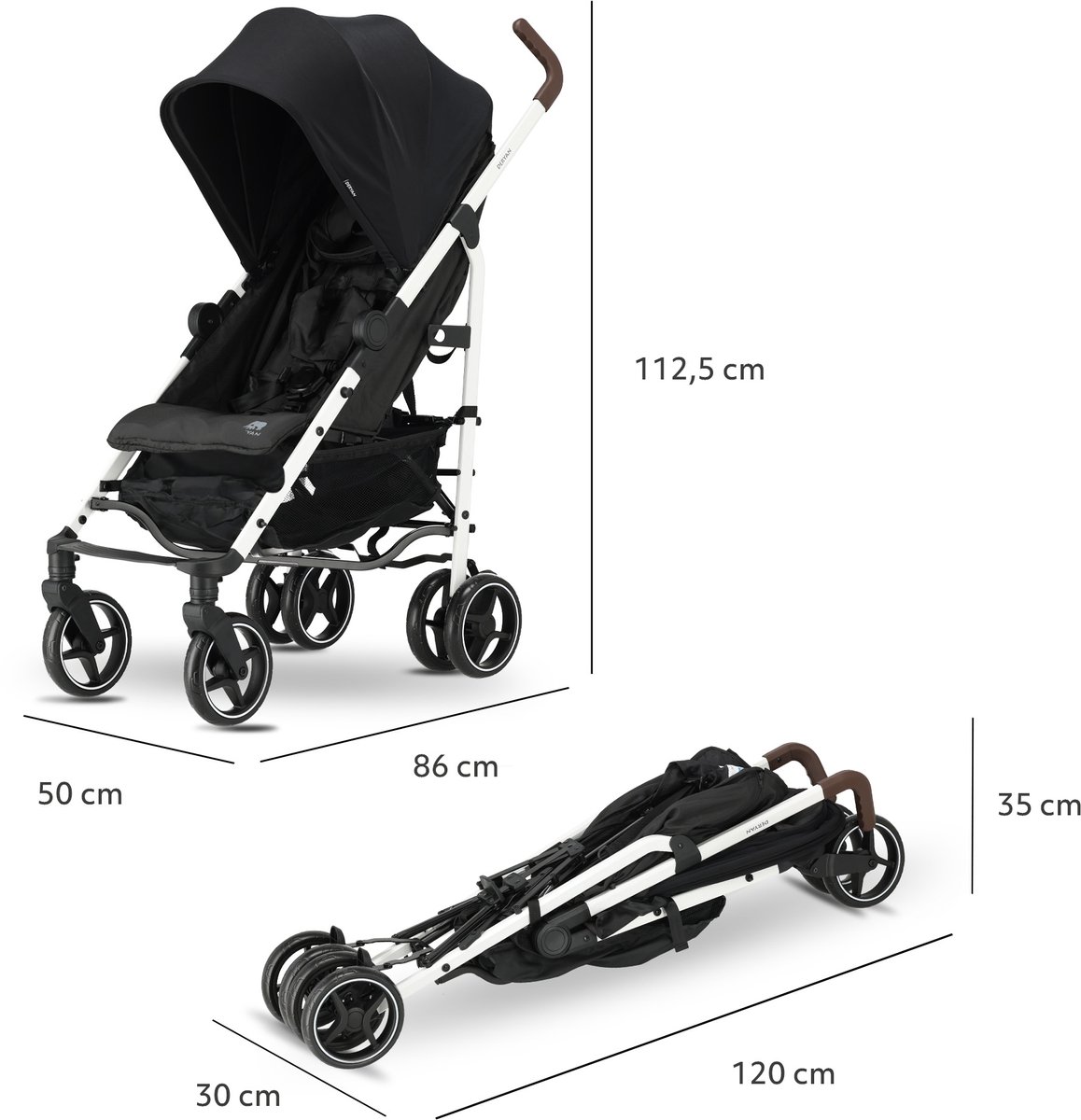 Deryan Bobbie Paraplu Buggy - Kinderbuggy tot 22kg - Zwart/Wit — cadeau in Cadeau-ideeën - foto 3
