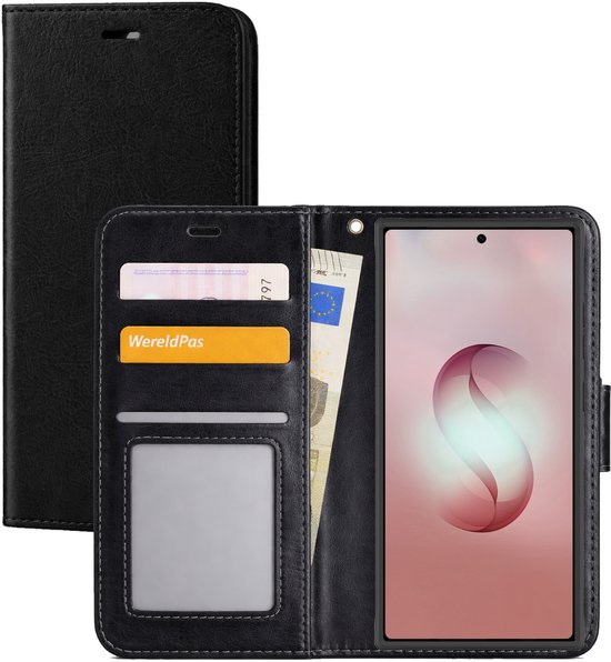 Coque de téléphone noire avec porte-cartes : 3 cartes et compartiment pour billets.
