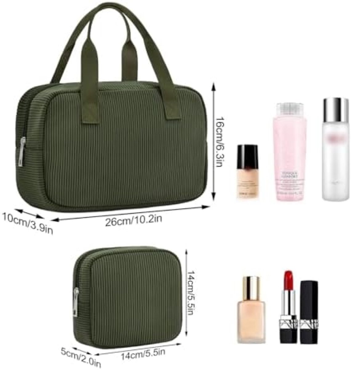 Set van 2 Corduroy Cosmetictassen - Organizer met Vakken