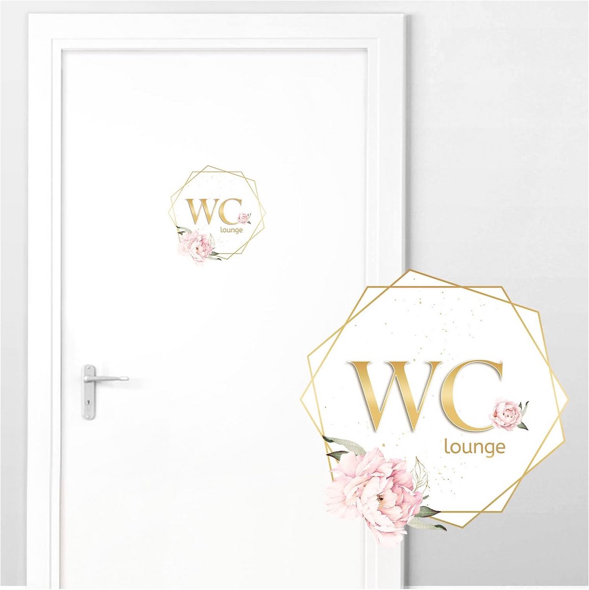 Zelfklevende Deursticker WC Toilet met Pioenrozen - 19x20 cm - Waterdichte Muursticker Bad