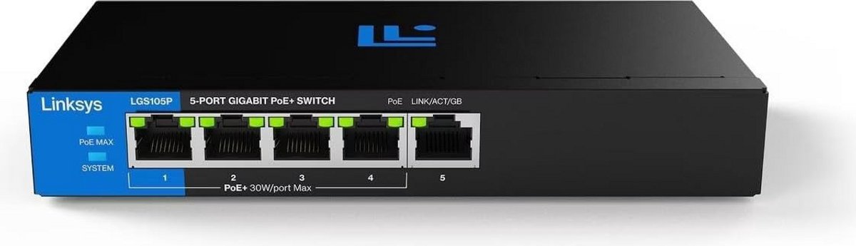 5-Poorts Gigabit PoE+ Switch | Unmanaged Ethernet Switch met 60W Budget | Fanless en Metalen Behuizing