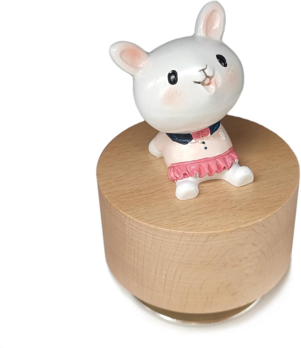 Mini Houten Muziekdoos met Draaiend Konijn - Edelweiss Melodie