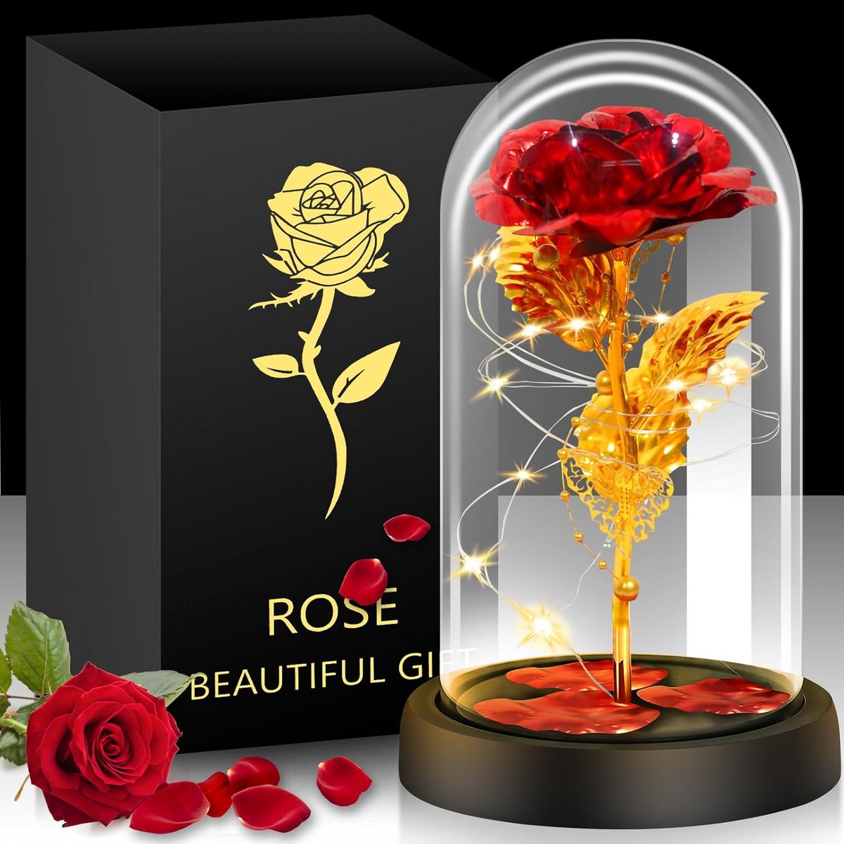 Eeuwige roos in glazen stolp, luxe geschenk voor haar