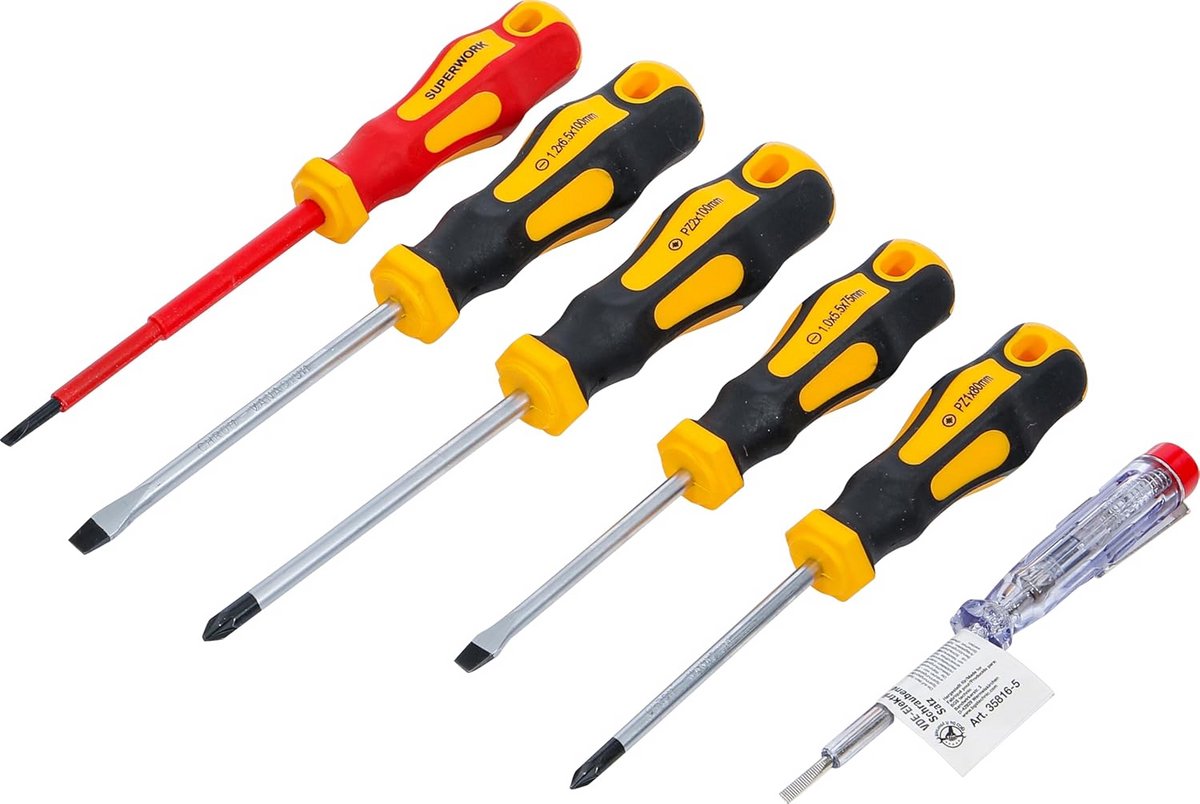 Geïsoleerde Schroevendraaierset VDE 6-Delig Sleuf en Kruiskop voor Elektriciens