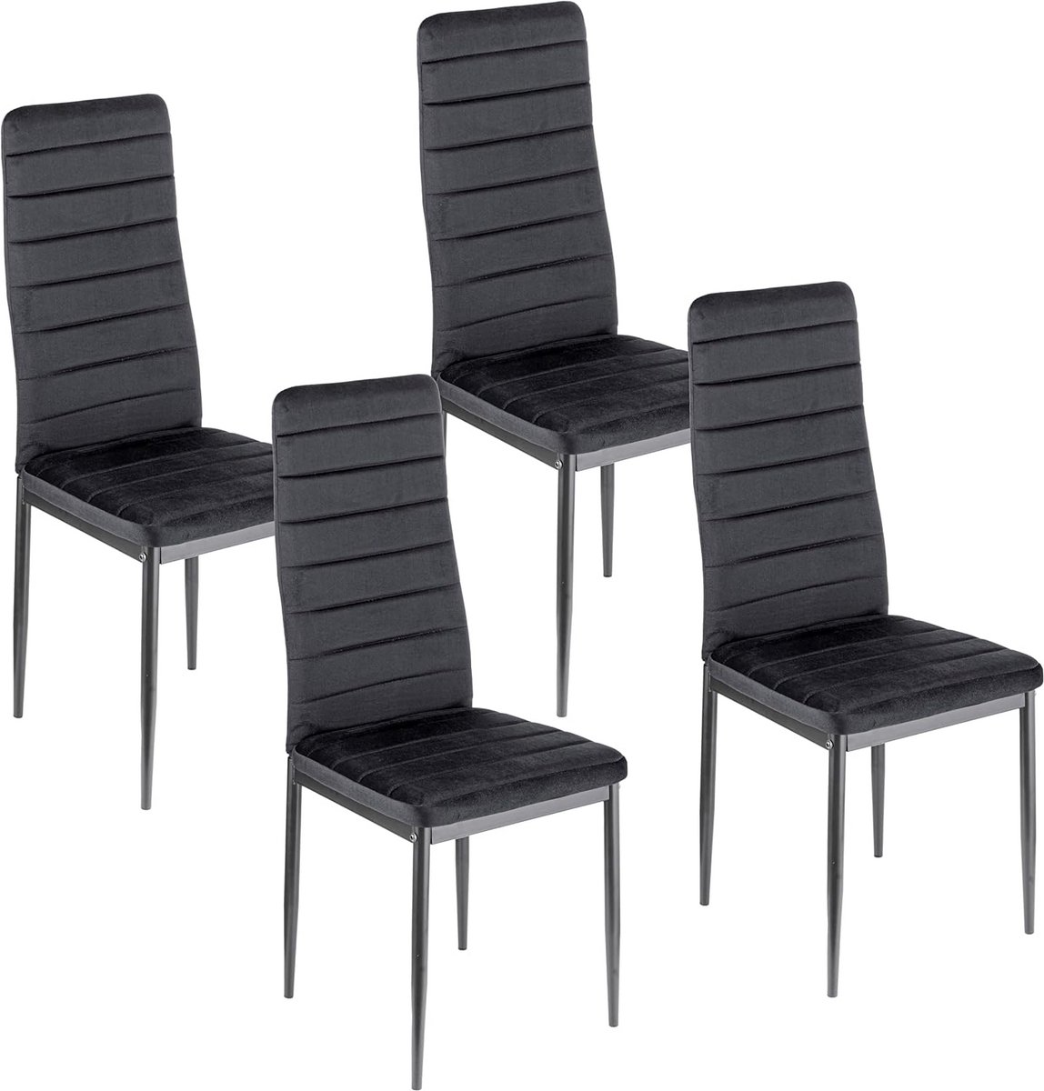 Set van 4 Eetkamerstoelen Zwart Fluweel met Hoge Rugleuning en Stalen Frame