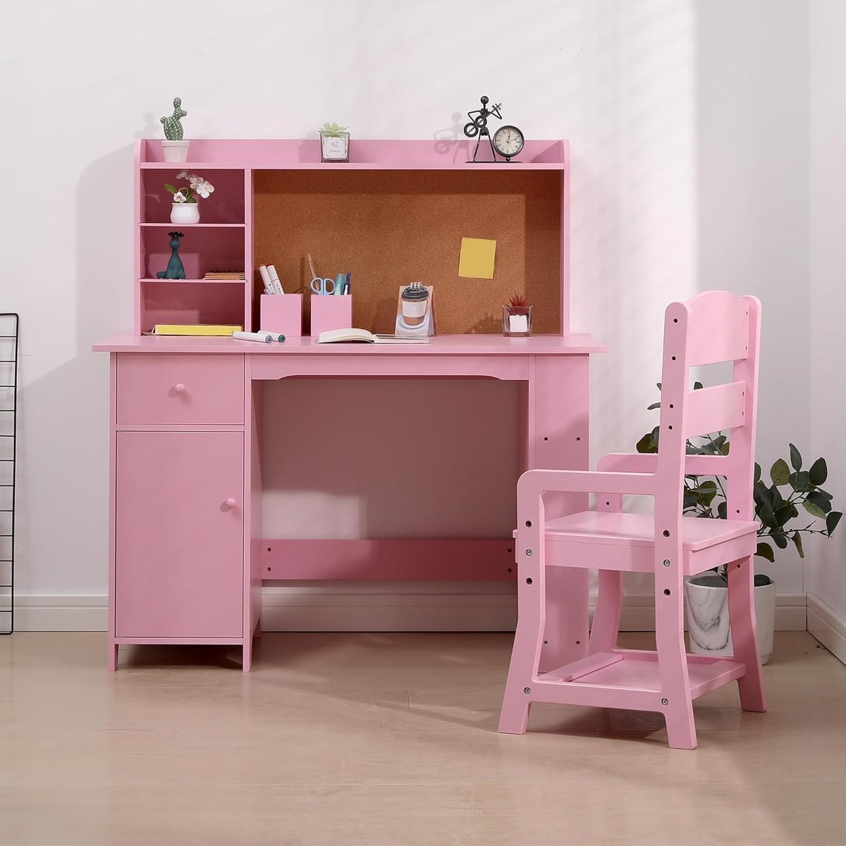 Kinderbureau Houten Set met Stoel, Etagère en Opbergruimte thumbnail 3