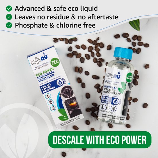 Caffenu Universele Vloeibare Ontkalker Koffiemachine 200 ml - Geschikt voor o.a. Nespresso, Senseo, Dolce Gusto, Philips, De’Longhi en Siemens - 2 Doseringen - Goed voor 8 Maanden