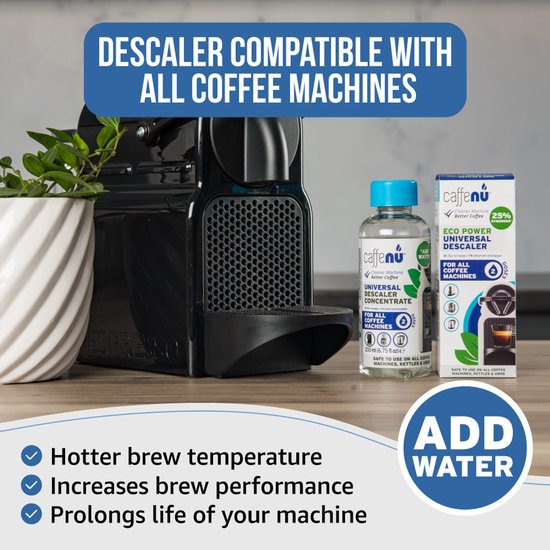 Caffenu Universele Vloeibare Ontkalker Koffiemachine 200 ml - Geschikt voor o.a. Nespresso, Senseo, Dolce Gusto, Philips, De’Longhi en Siemens - 2 Doseringen - Goed voor 8 Maanden
