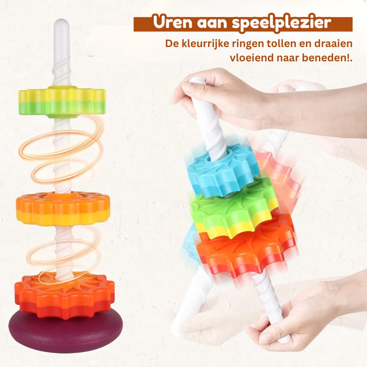 Homeblend Draaiende Stapeltoren - Speelgoed 1 Jaar - Educatief & Sensorisch Babyspeelgoed - Fijne Motoriek & Hand-oogcoördinatie - 6 Multicolor Stapelringen — afbeelding 2