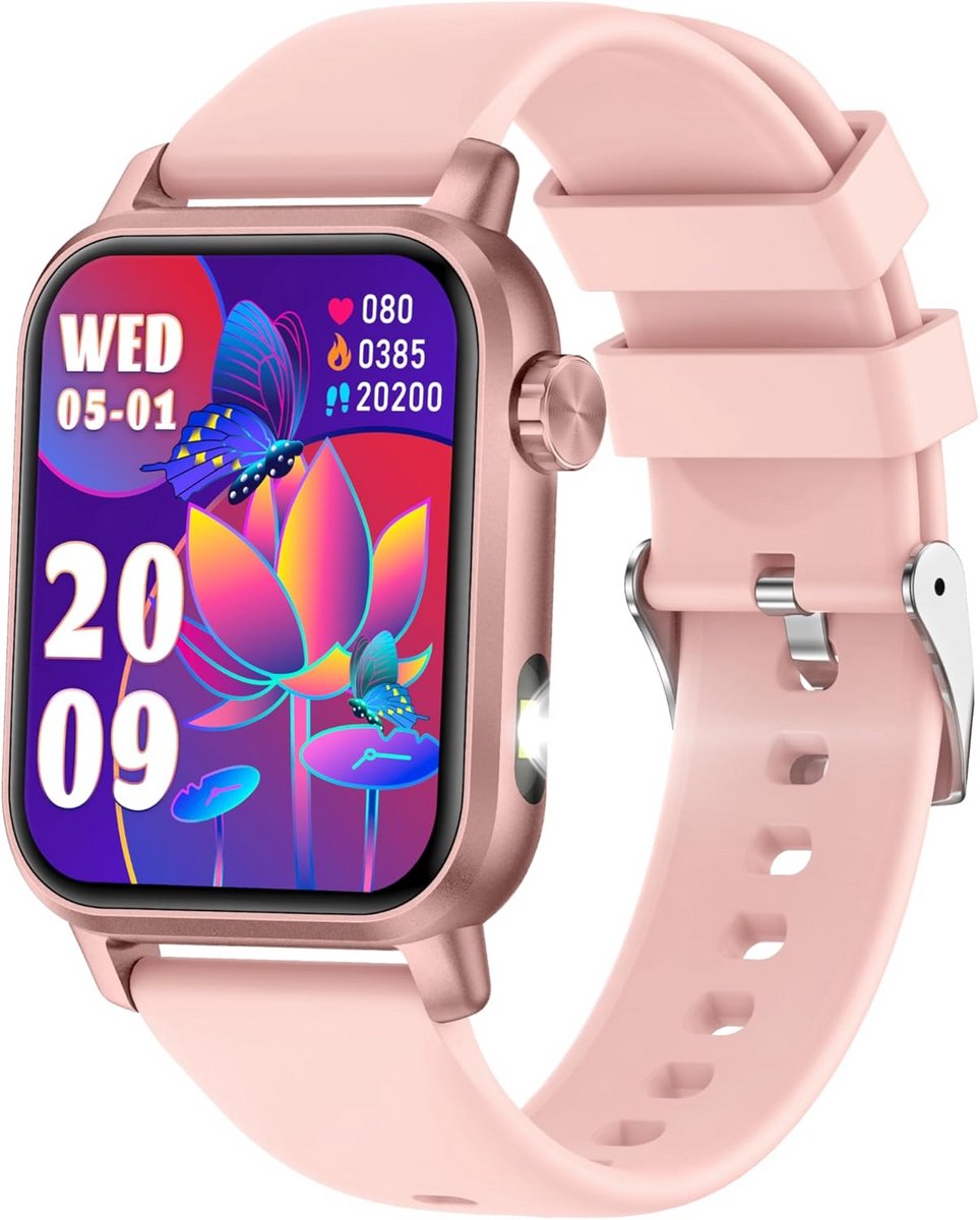 Smartwatch Dames en Heren met Zaklamp en Aanpasbaar Video Achtergrond Scherm