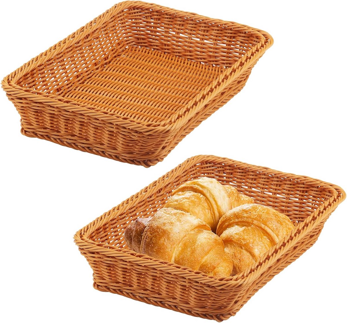 2x Rechthoekige Vlochten Manden van Polytheen - Brood- & Serveermand (35x25x7.5 cm)