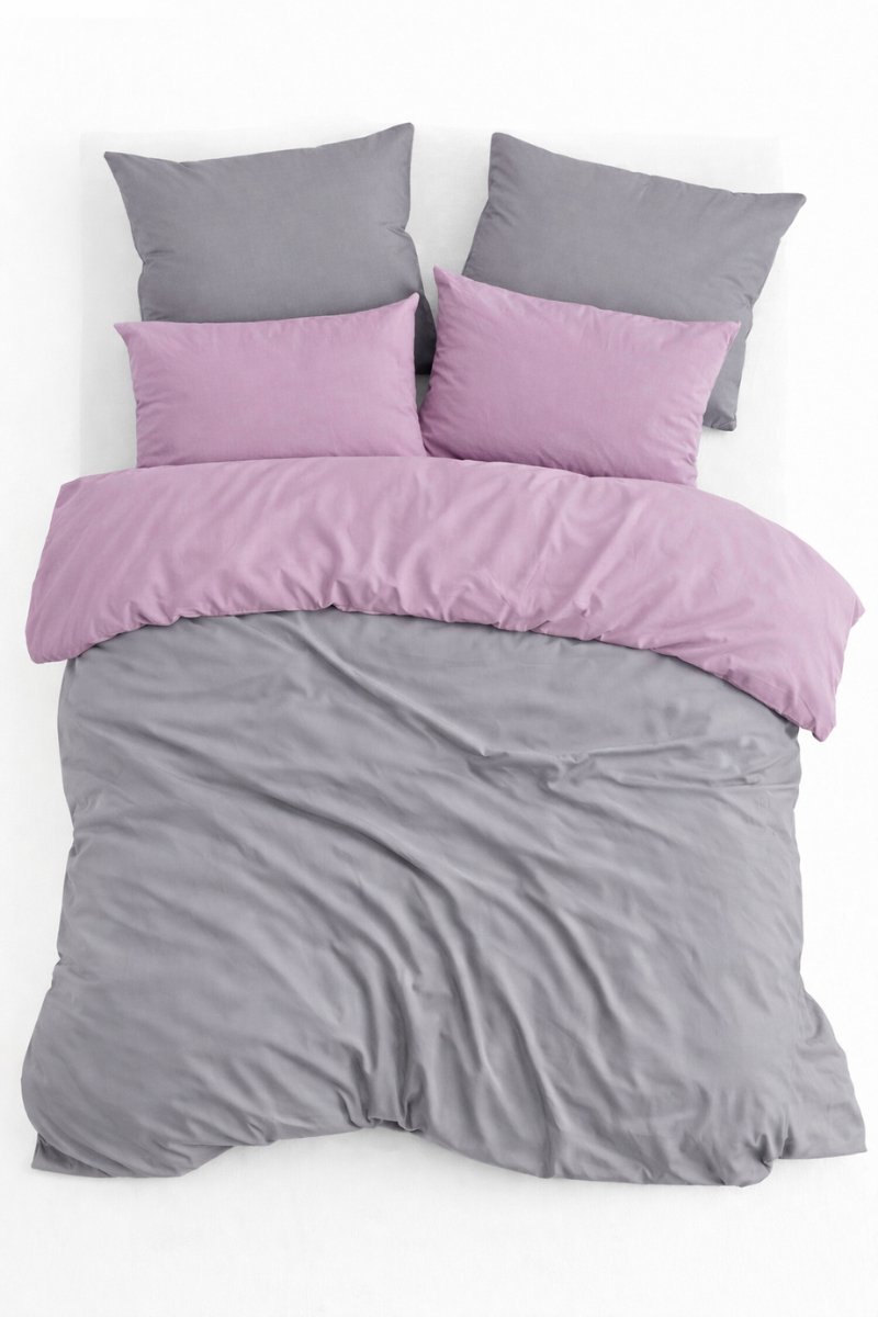 Dekbedovertrek, Dubbelzijdig, 100% Renforcé Katoen, Eenpersoons, 160x220 cm, Inclusief Kussensloop 60x70 cm, Grijs/Lila, Omkeerbaar, Dekbedovertrekset, Zacht & Ademend, Dekbedovertrekken, De Linde Home