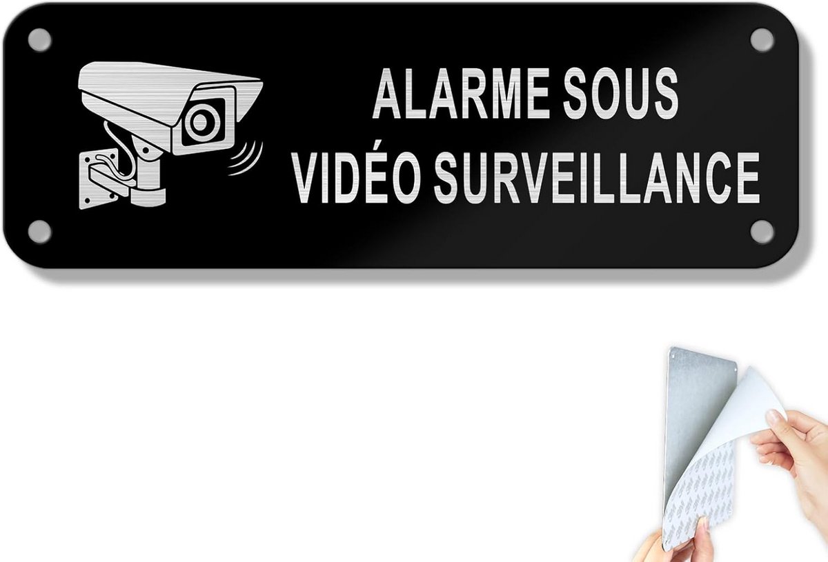 Zelfklevend Camerabewaking Waarschuwingsbord Geborsteld Aluminium Vintage Stijl