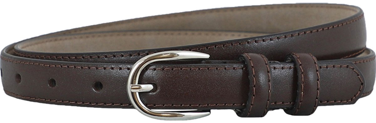 Houtkamp Smalle Leren Dames Riem 2 cm – Gebolleerde Taille- & Broekriem | Elegant | Bruin - Lengte totaal 130 cm / Riemmaat 115