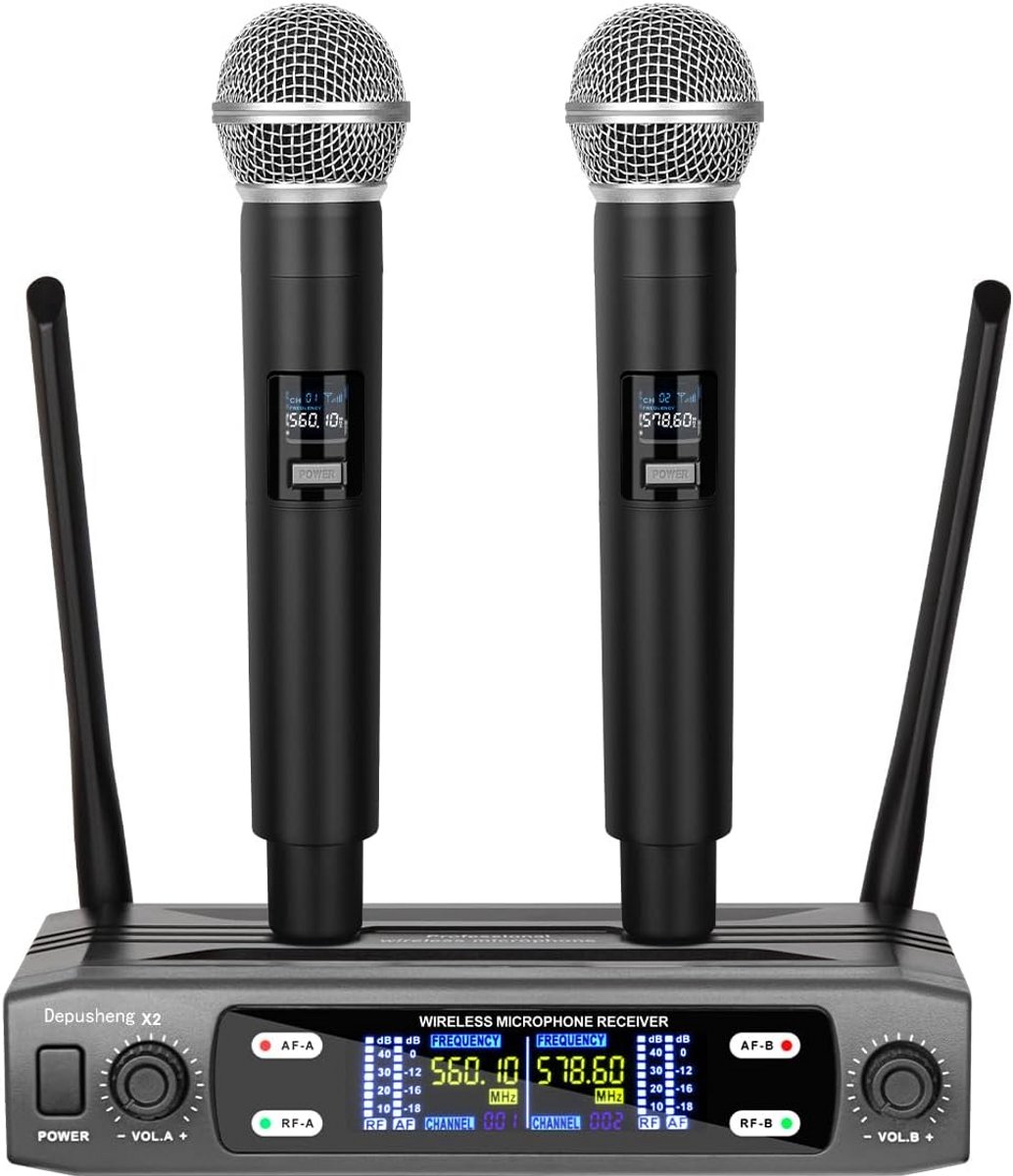 Draadloos Microfoon Systeem met Twee Handzenders - VHF Dual Frequency voor Karaoke en Optredens