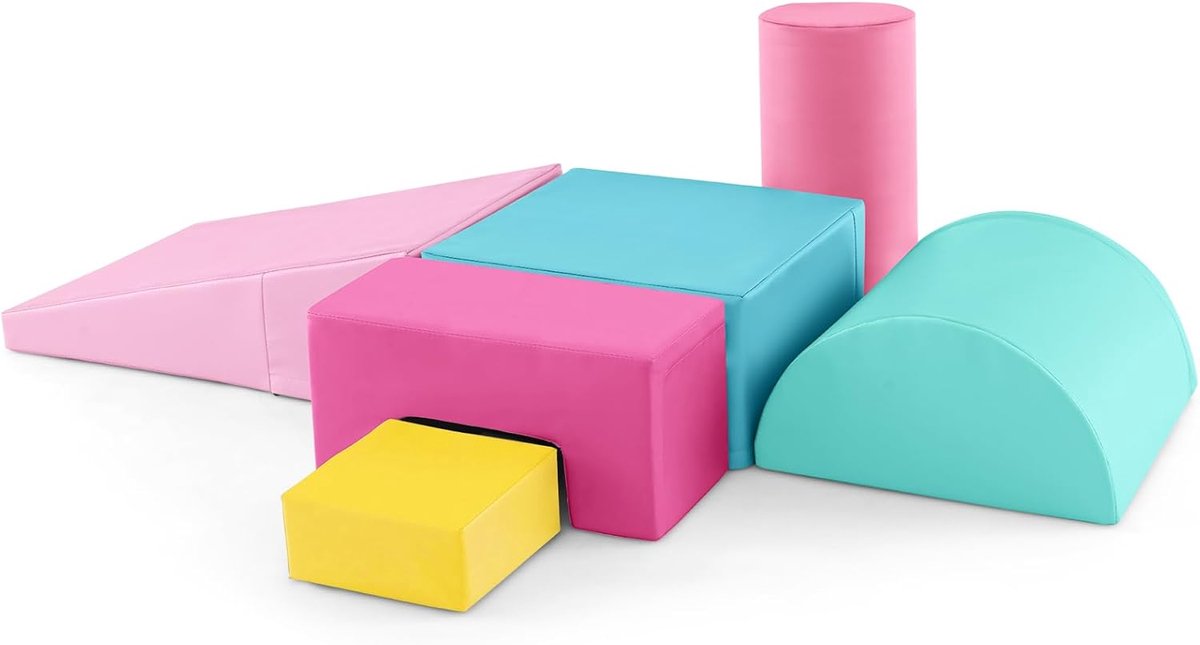 KOMFOTTEU 6 delig Schuimblokken - van kunstleer en schuim - Soft Play Foam Blokken - Reuze Bouwblokken - Montessori-klimblokken - voor kinderen