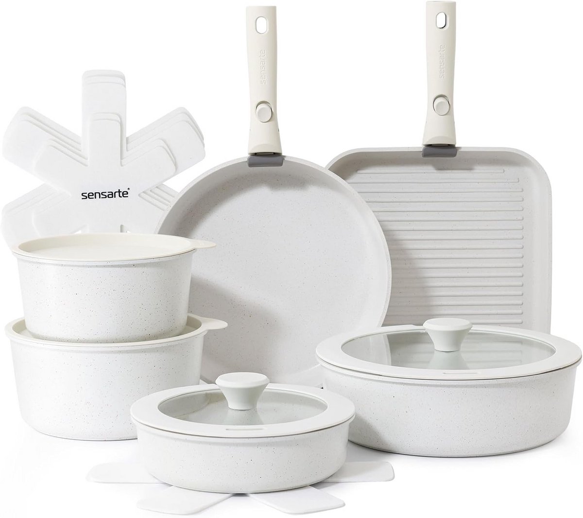 Pannenset 3-delig Wit voor Alle Warmtebronnen - Inclusief Koekenpan en Steelpan