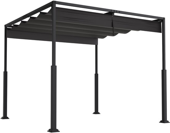 Pergola 3x3 m met Schuifdak – Stalen Terrasoverkapping Spatwaterbestendig & UV-Bestendig – Tuinpaviljoen Buiten – Zwart