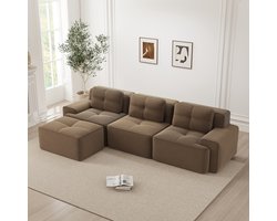 MIVRAY Modulaire Hoekbank L-Vorm 74 Cm Zitdiepte - Boneless Wolkencomfort Met Ottomaan - Voor Woonkamer En Filmavonden - Corduroy Bruin