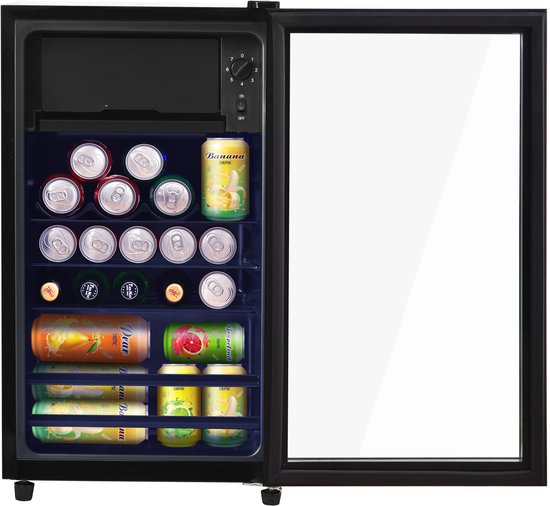 Mini koelkast zwart 76L met vriesvak, stil 43dB, energiezuinig E, verstelbare planken, compact voor kantoor/apparaat