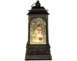 Anna's Collection Sneeuwbol/snowglobe glitter lantaarn - sneeuwpop - 9 x 9 x 20 cm - met LED verlichting - kerstlantaarn - kerstversiering