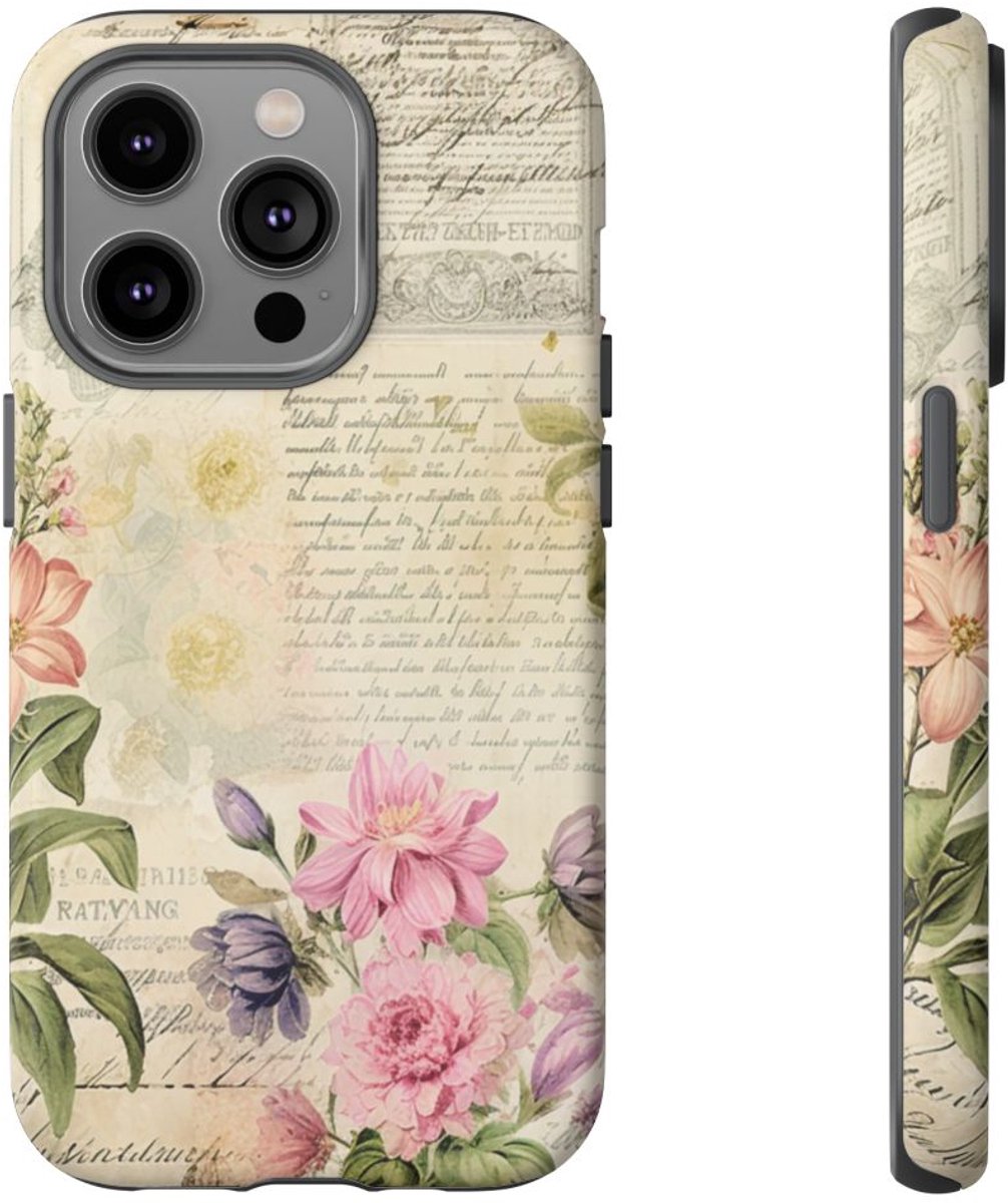 Vintage Bloemen Collage – Telefoonhoesje Geschikt voor iPhone 14 Pro