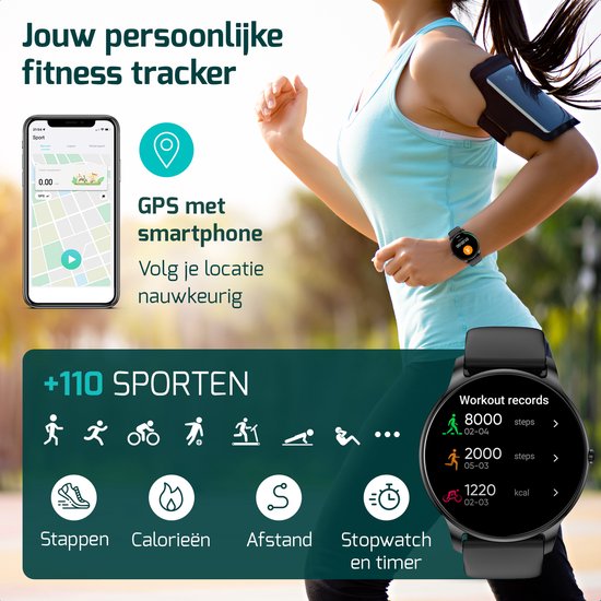 FITAGE Montre de sport - Smartwatch - Tracker d'activité - GPS - Zwart