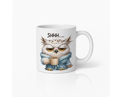 Shhh Uil Koffiemok 330ml – Grappig Chagrijnige Uil Ontwerp, Perfect Cadeau voor Koffieliefhebbers