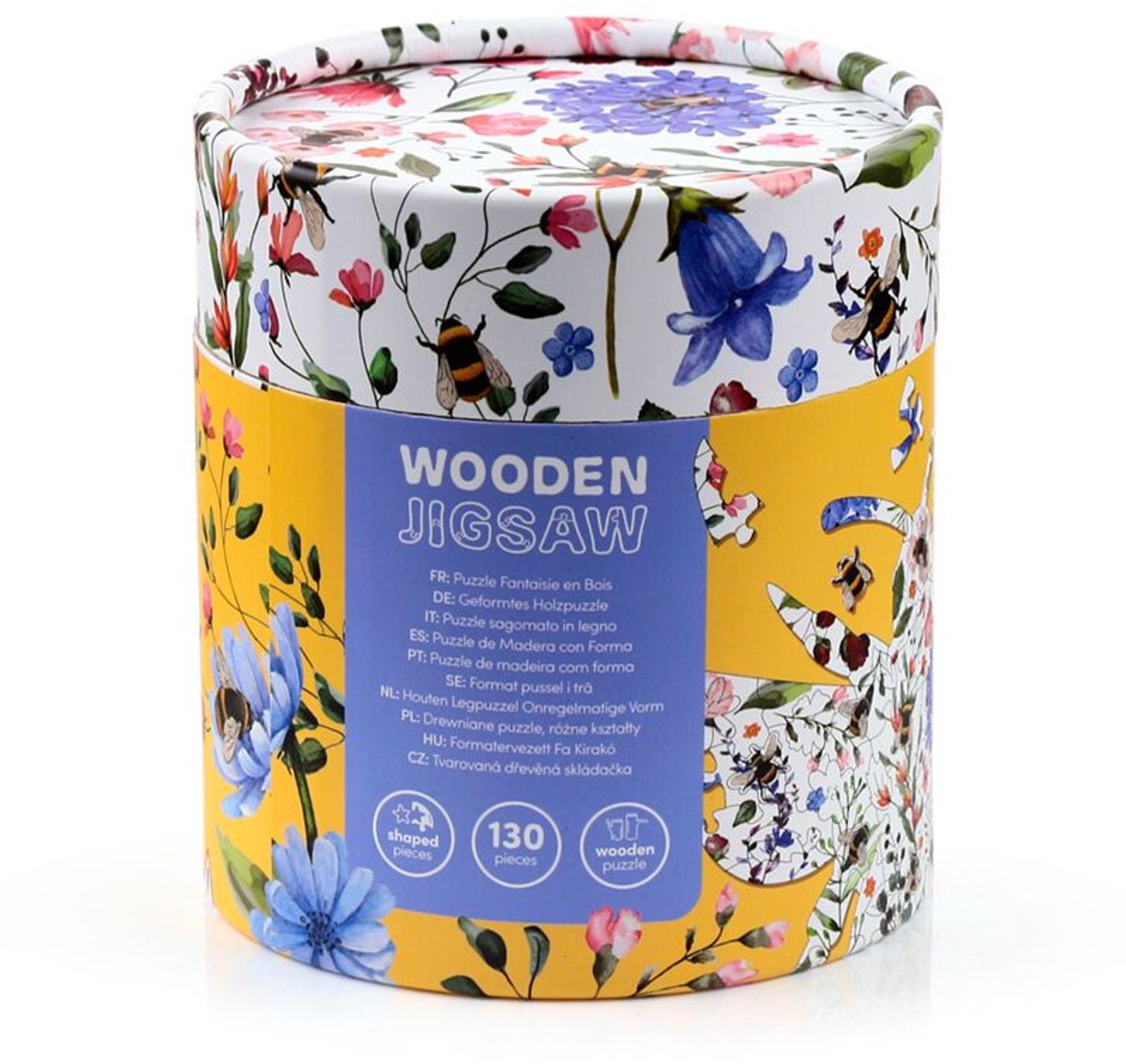 Nectar Meadows Bij – Houten Legpuzzel 130 Stukjes – Puzzel in Bij-Vorm – 31 x 41 cm – Natuur en Bloemen – Cadeau — cadeau in Spellen & Speelgoed - foto 4