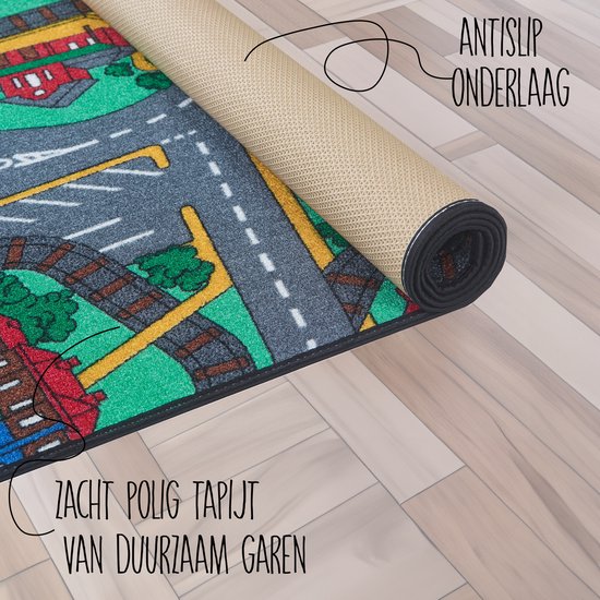 Carpet Studio Playtime Speelkleed - Speelmat 95x200cm - Vloerkleed Kinderkamer - Anti-slip Speeltapijt - Verkeerskleed - Groen/Blauw van Carpet Studio — afbeelding 4