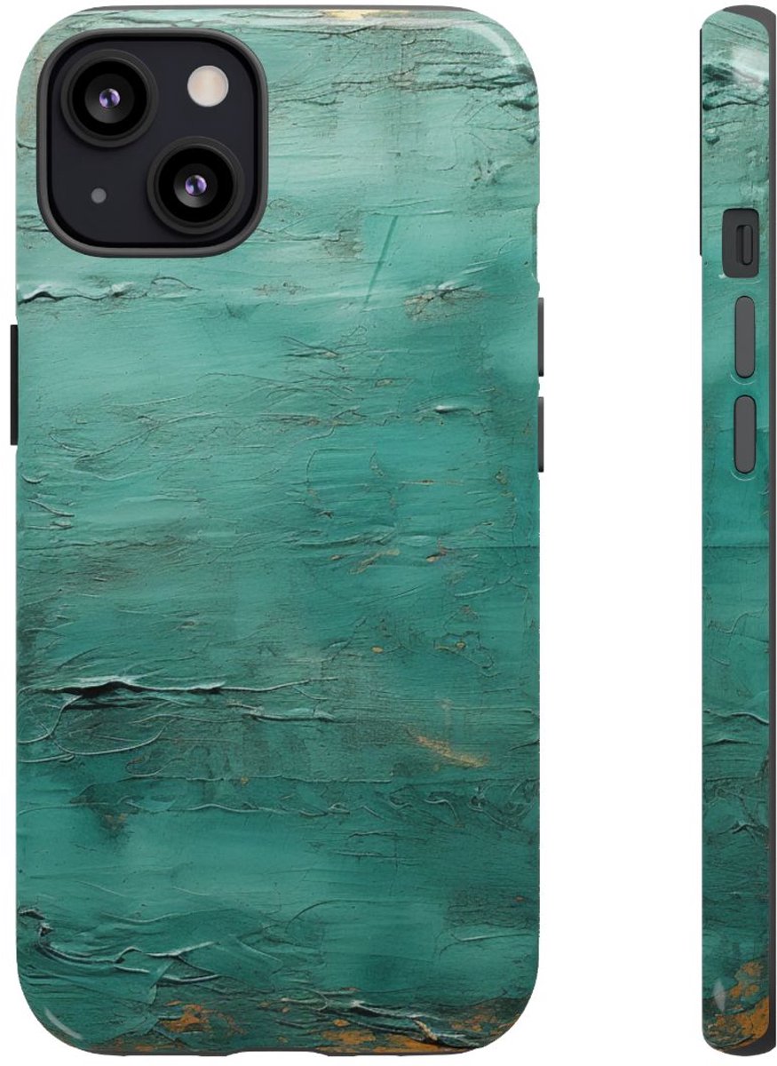 Getextureerde Turquoise Abstracte Kunst – Telefoonhoesje Geschikt voor iPhone 13